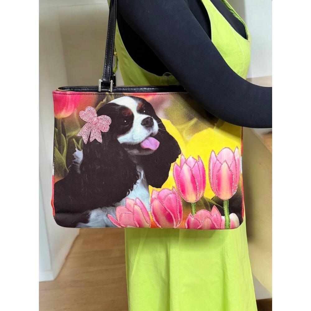 Y2K Isabella Fiore Cavalier King Charles Spaniel Beaded Tote Bag - Picture 8 of 12